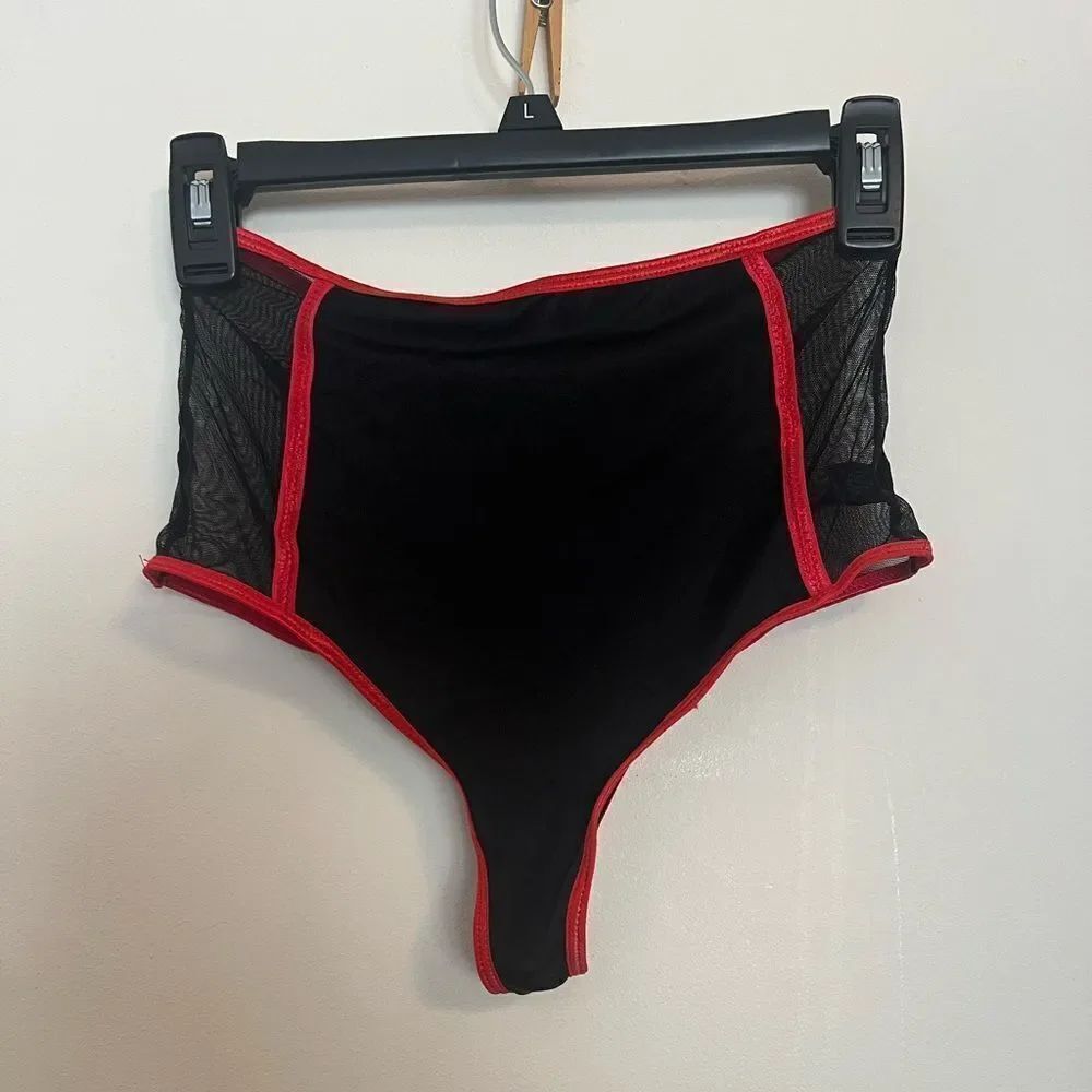 IC COLLECTION Black and Red Mesh Lingerie